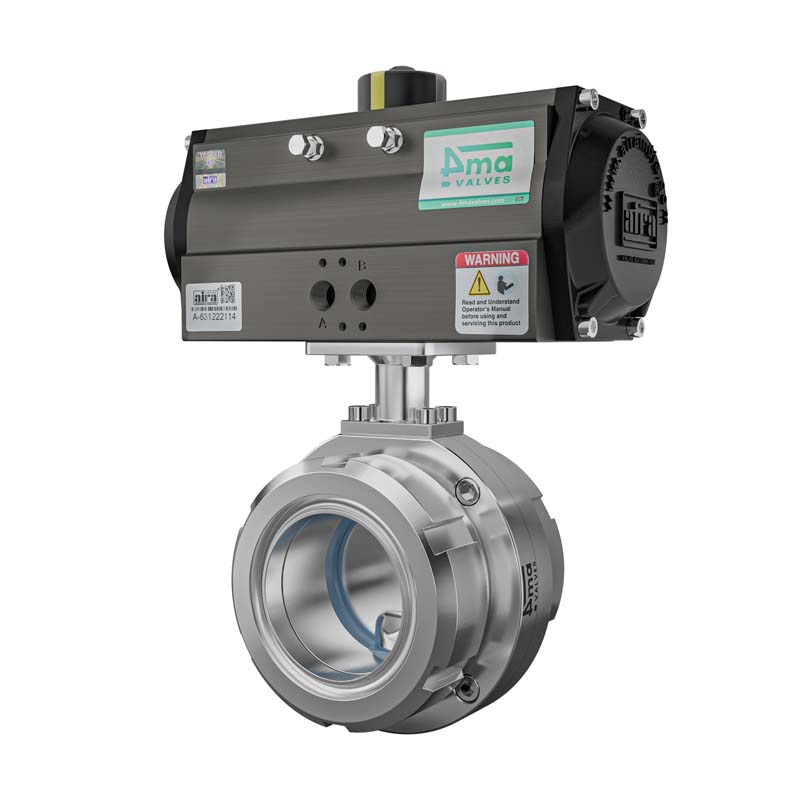 Pneumatic Sanitary Butterfly Valve Sms Union End
