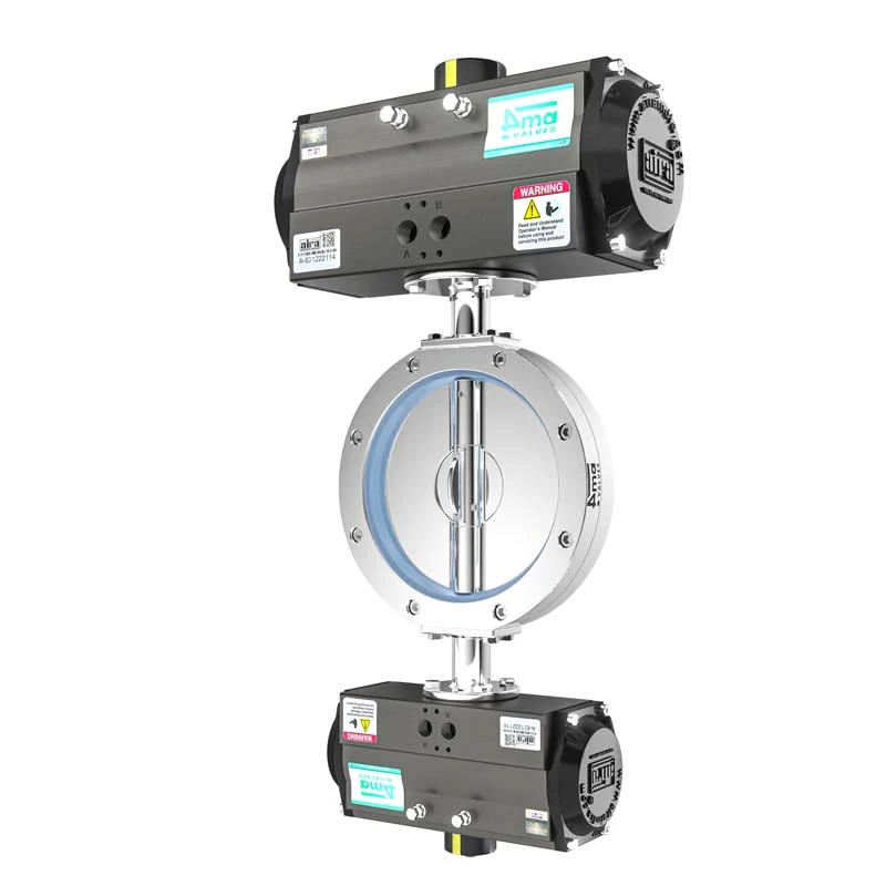 Pneumatic Sanitary Butterfly Valve Double Flaper