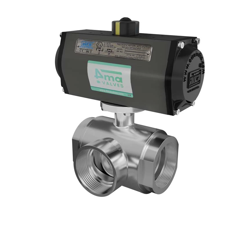 Pneumatic 3 way Design Sanitary Ball Valve Screw End